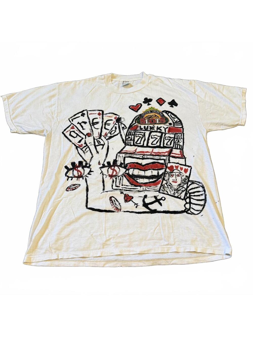 Single Stitch Slots Gambling Graphic Tee White XL Casino Las Vegas Art Shirt
